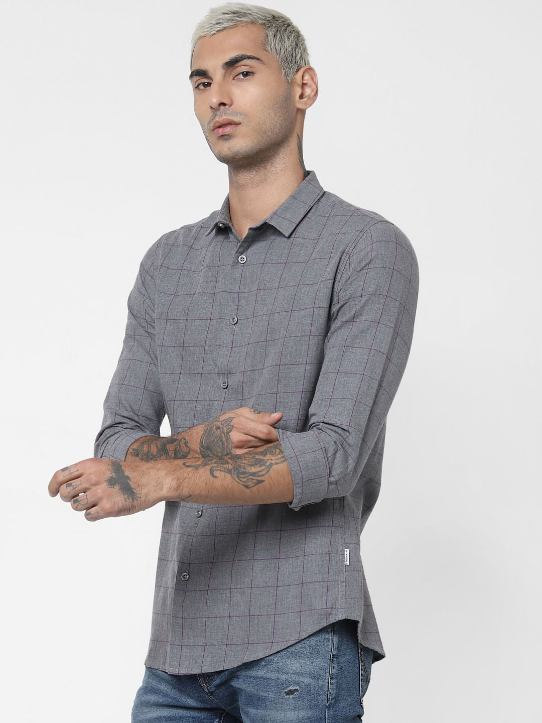 Grey Check Full Sleeves Shirt