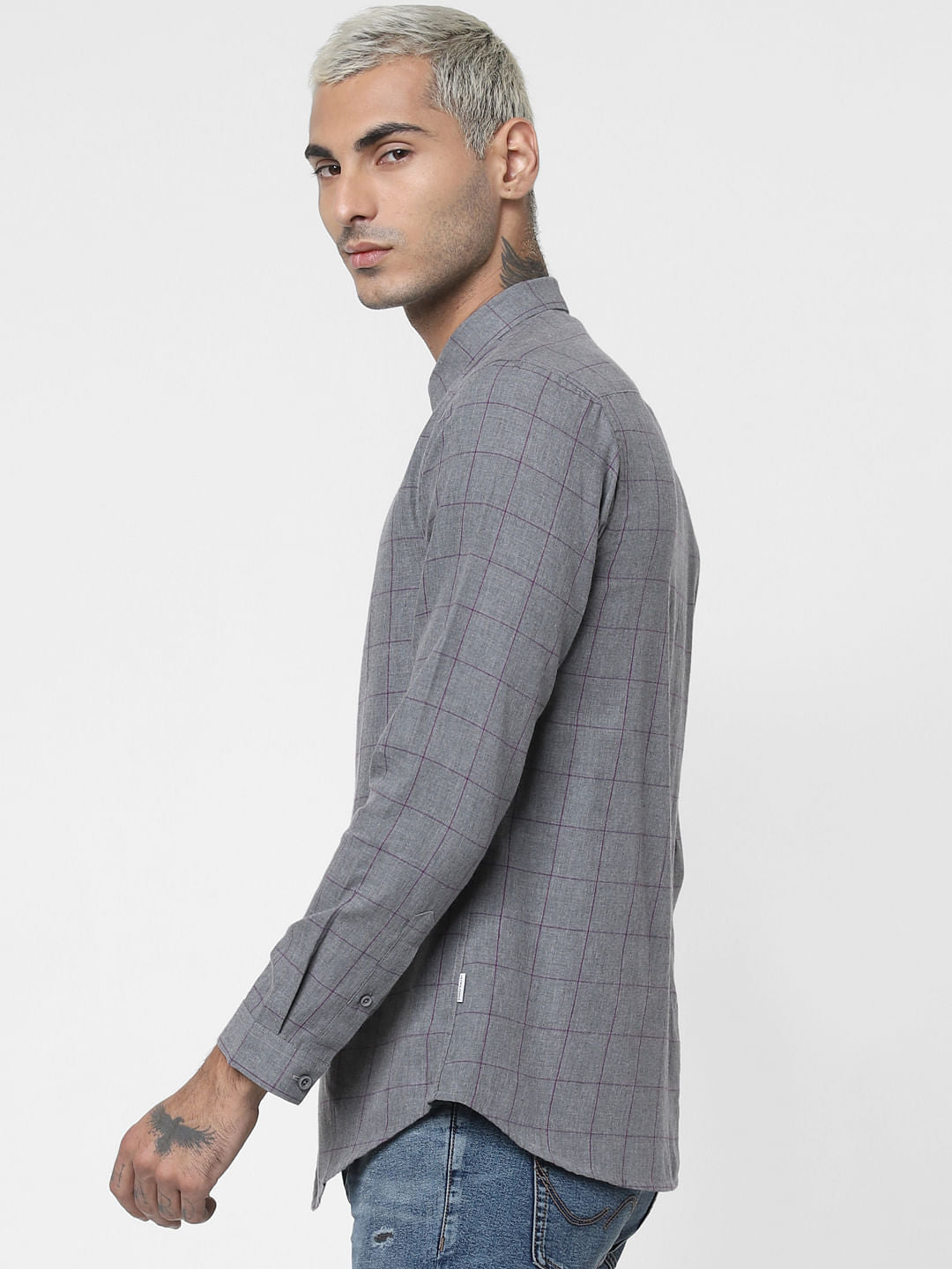 Grey Check Full Sleeves Shirt