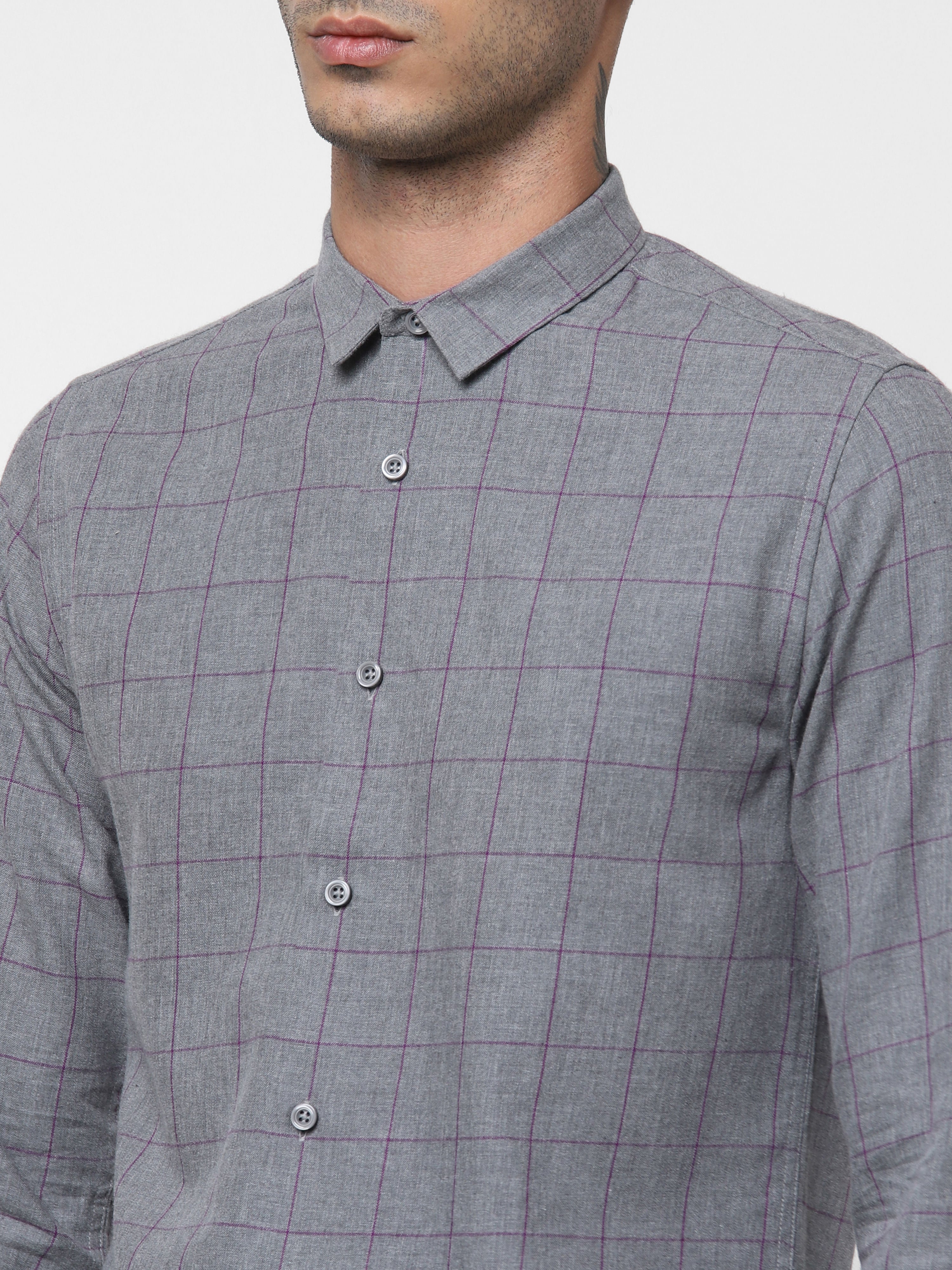Grey Check Full Sleeves Shirt