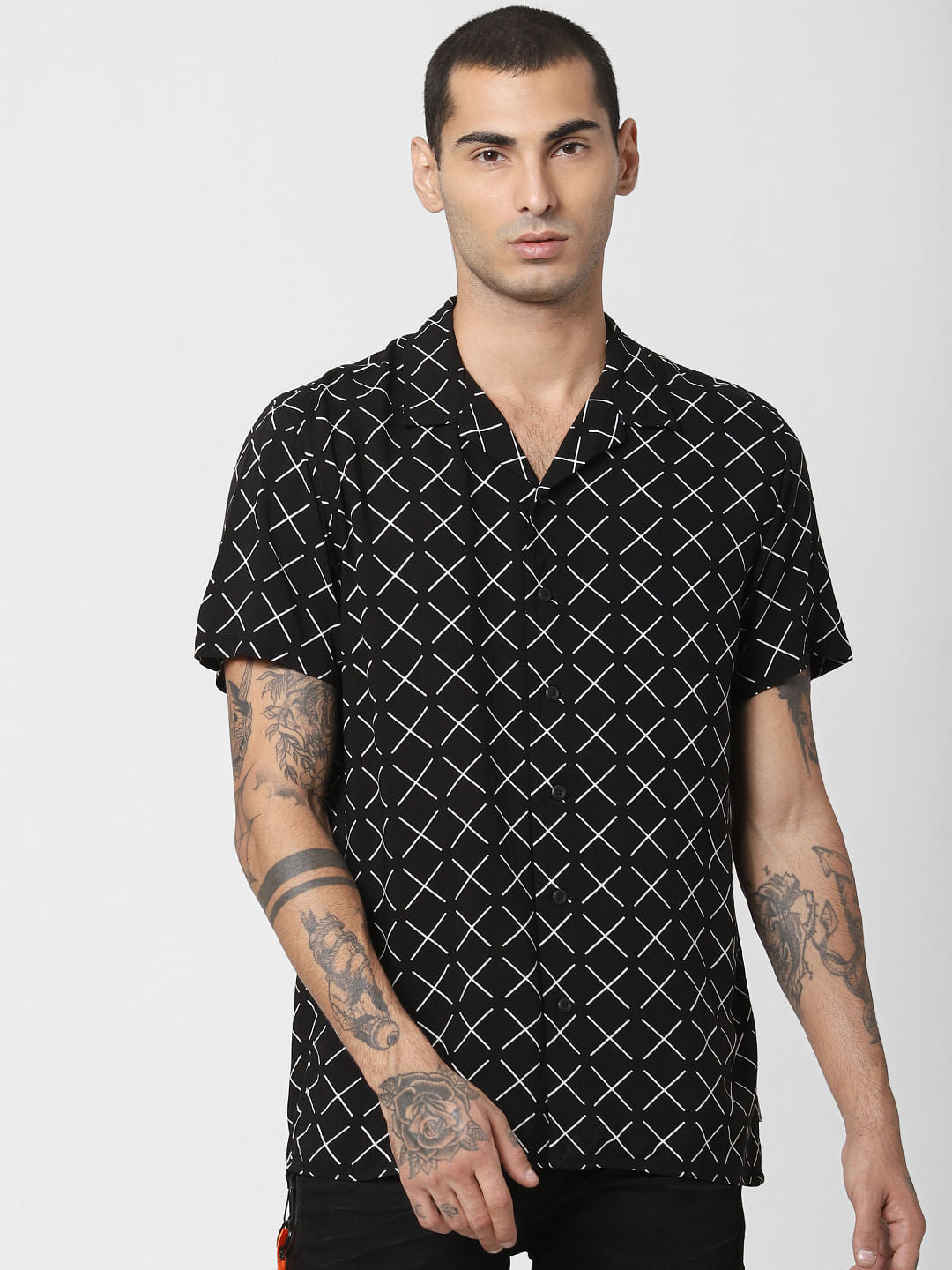 Black Printed Short Sleeves Shirt