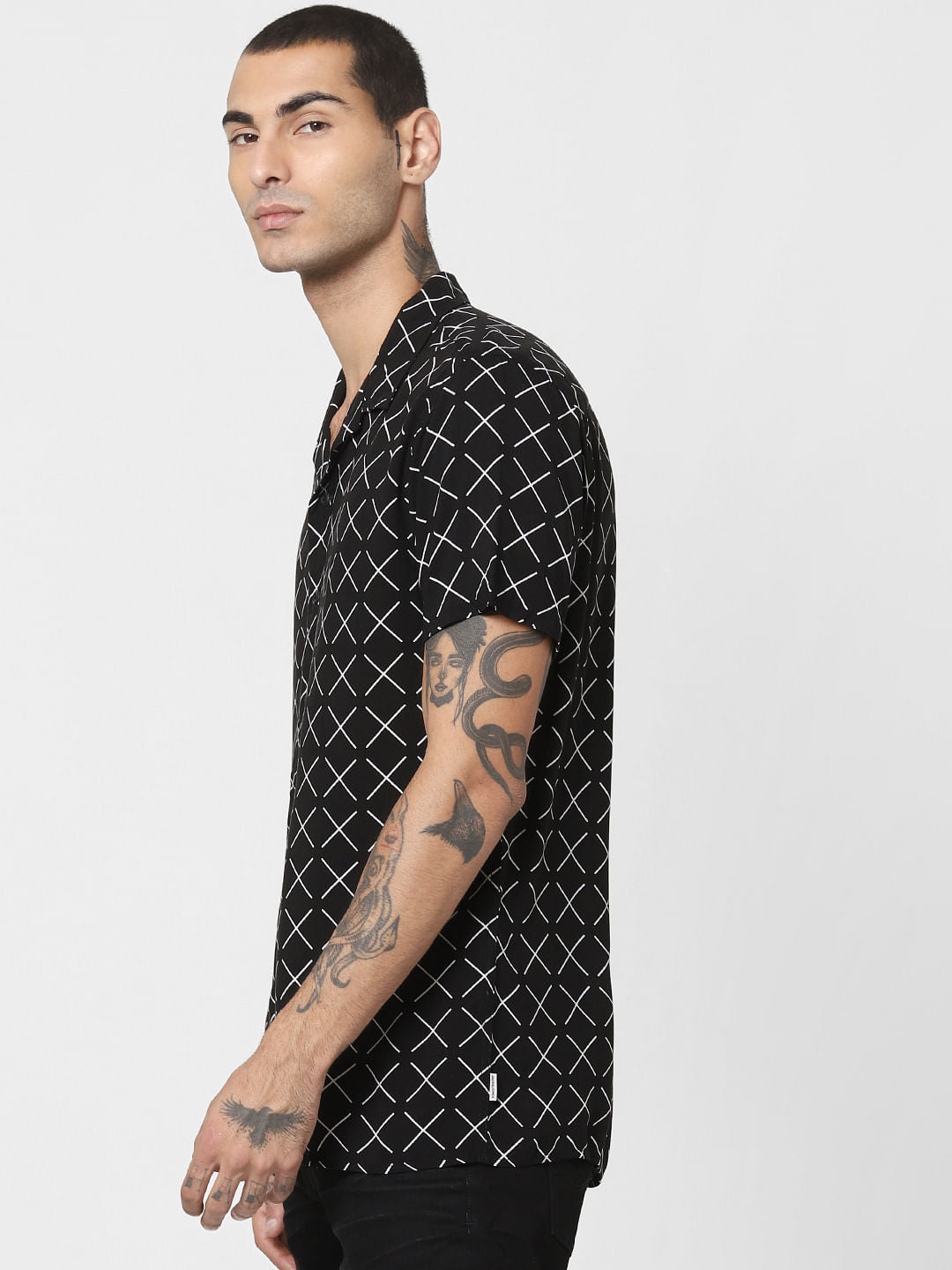 Black Printed Short Sleeves Shirt