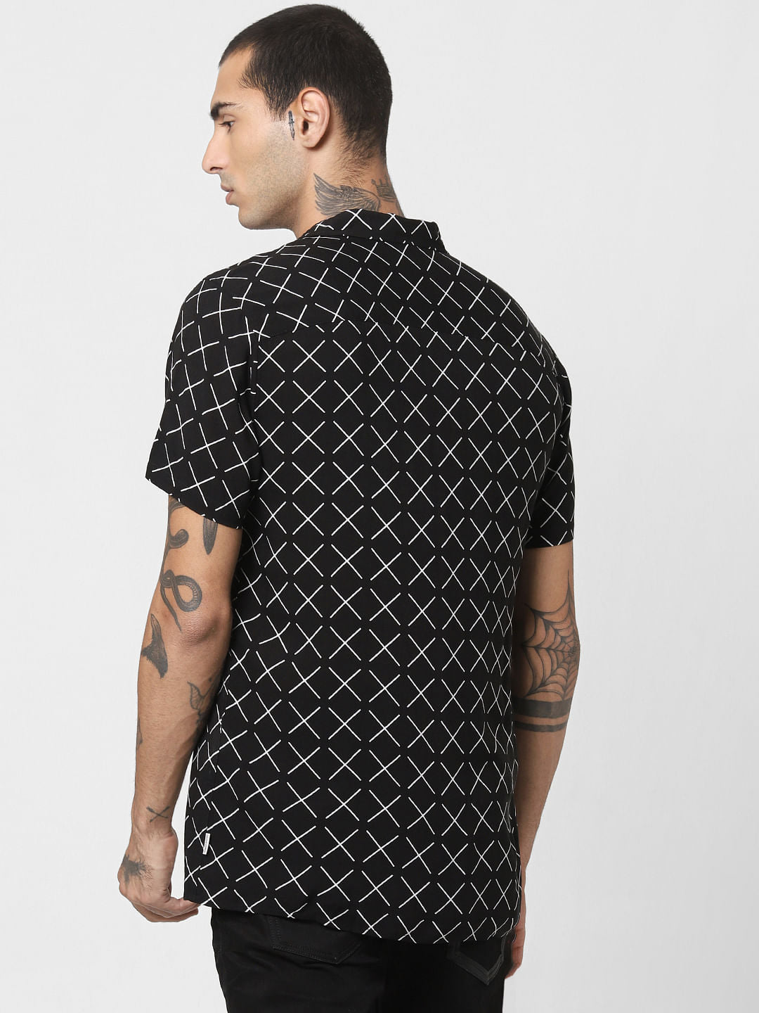Black Printed Short Sleeves Shirt