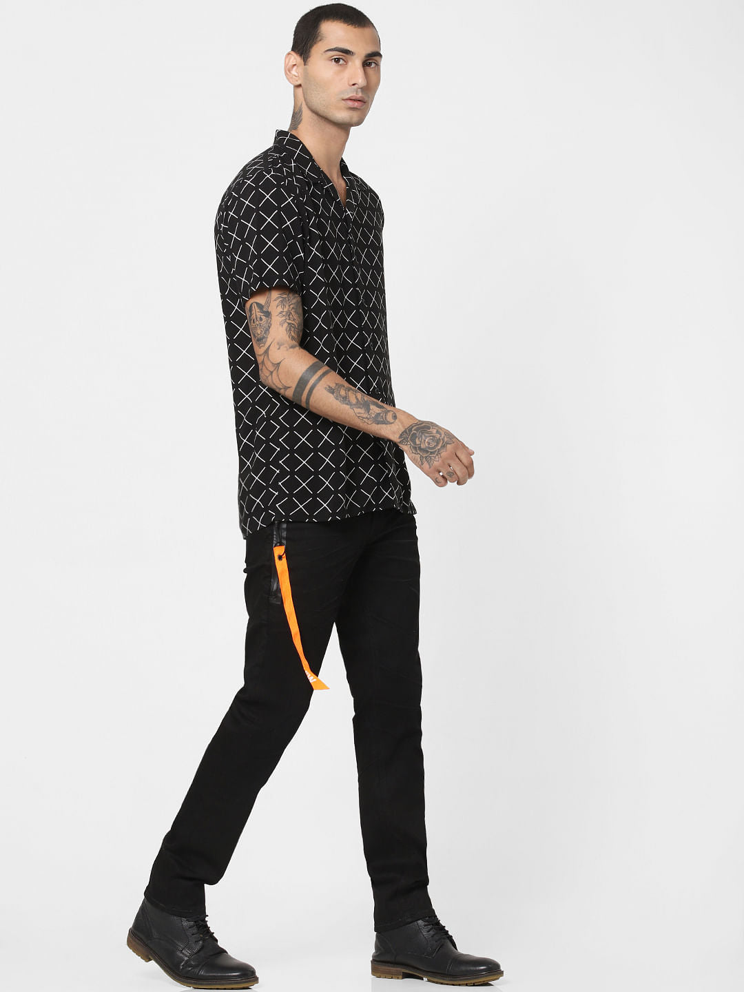 Black Printed Short Sleeves Shirt