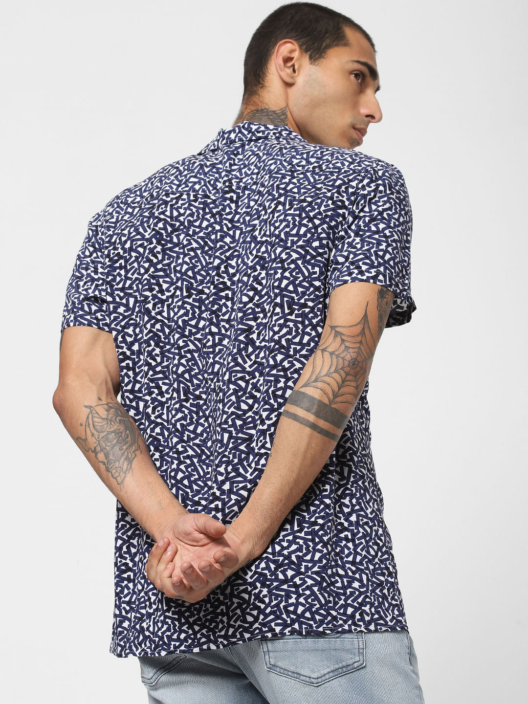 White Printed Short Sleeves Shirt - S