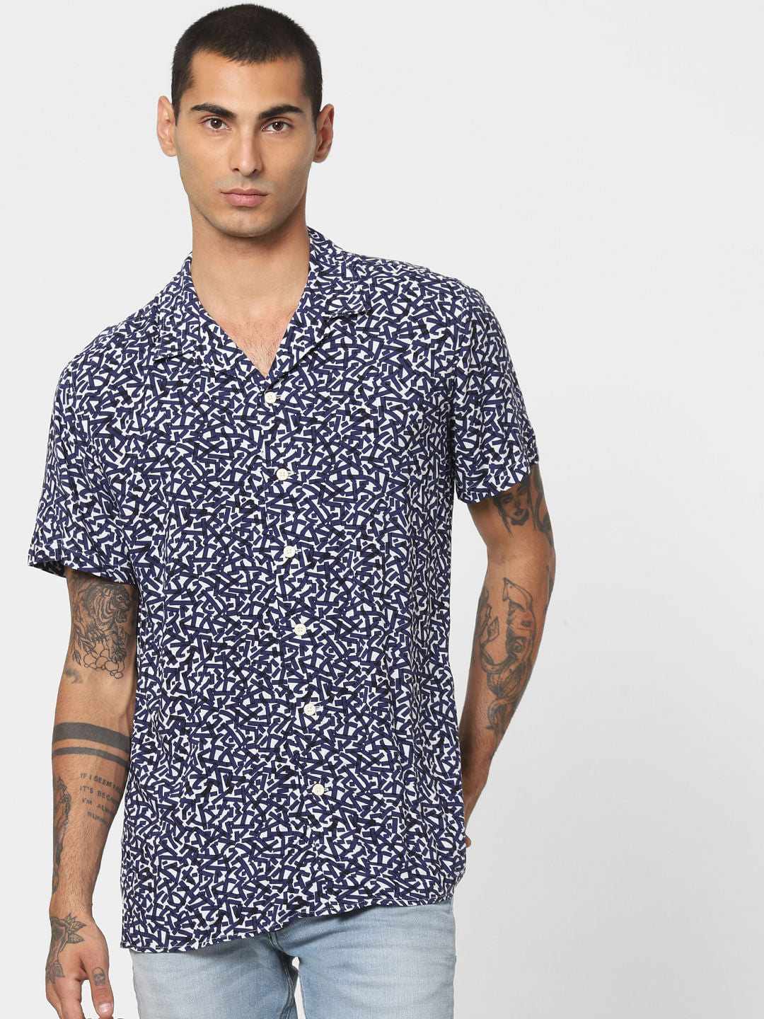 White Printed Short Sleeves Shirt