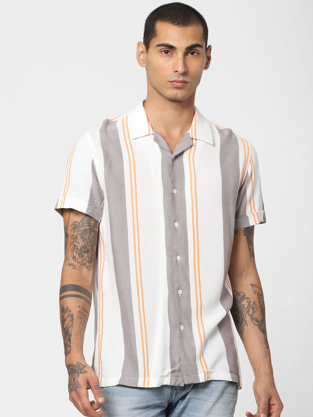White Striped Short Sleeves Shirt