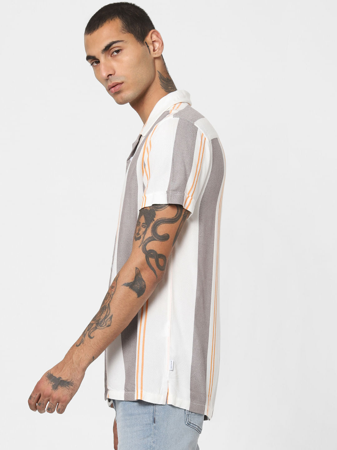 White Striped Short Sleeves Shirt