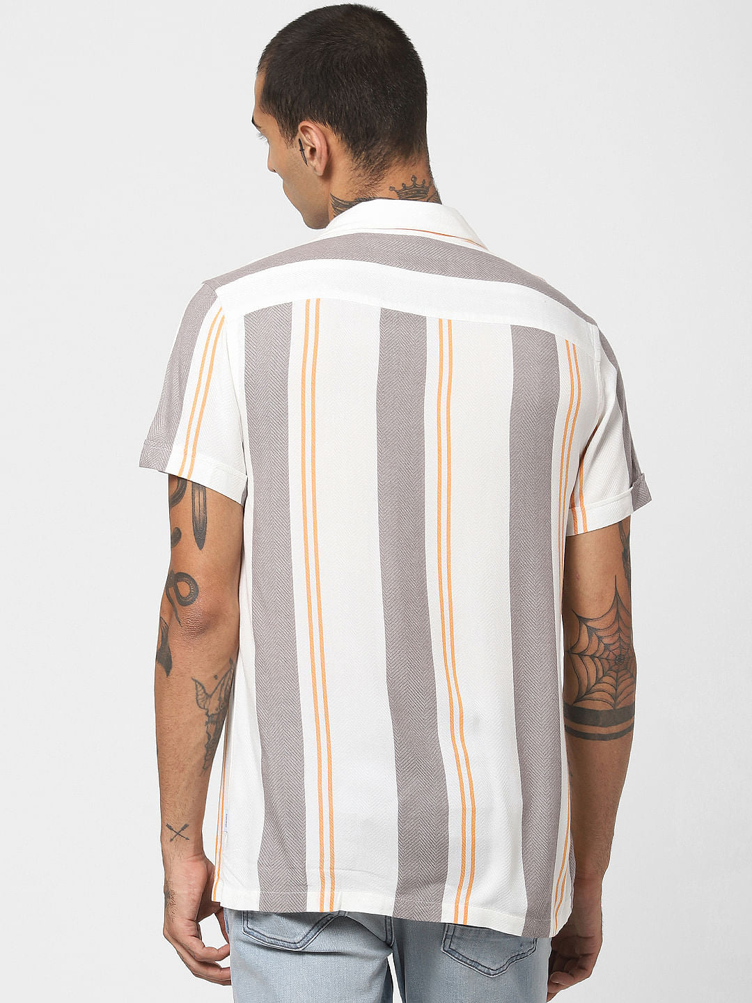 White Striped Short Sleeves Shirt