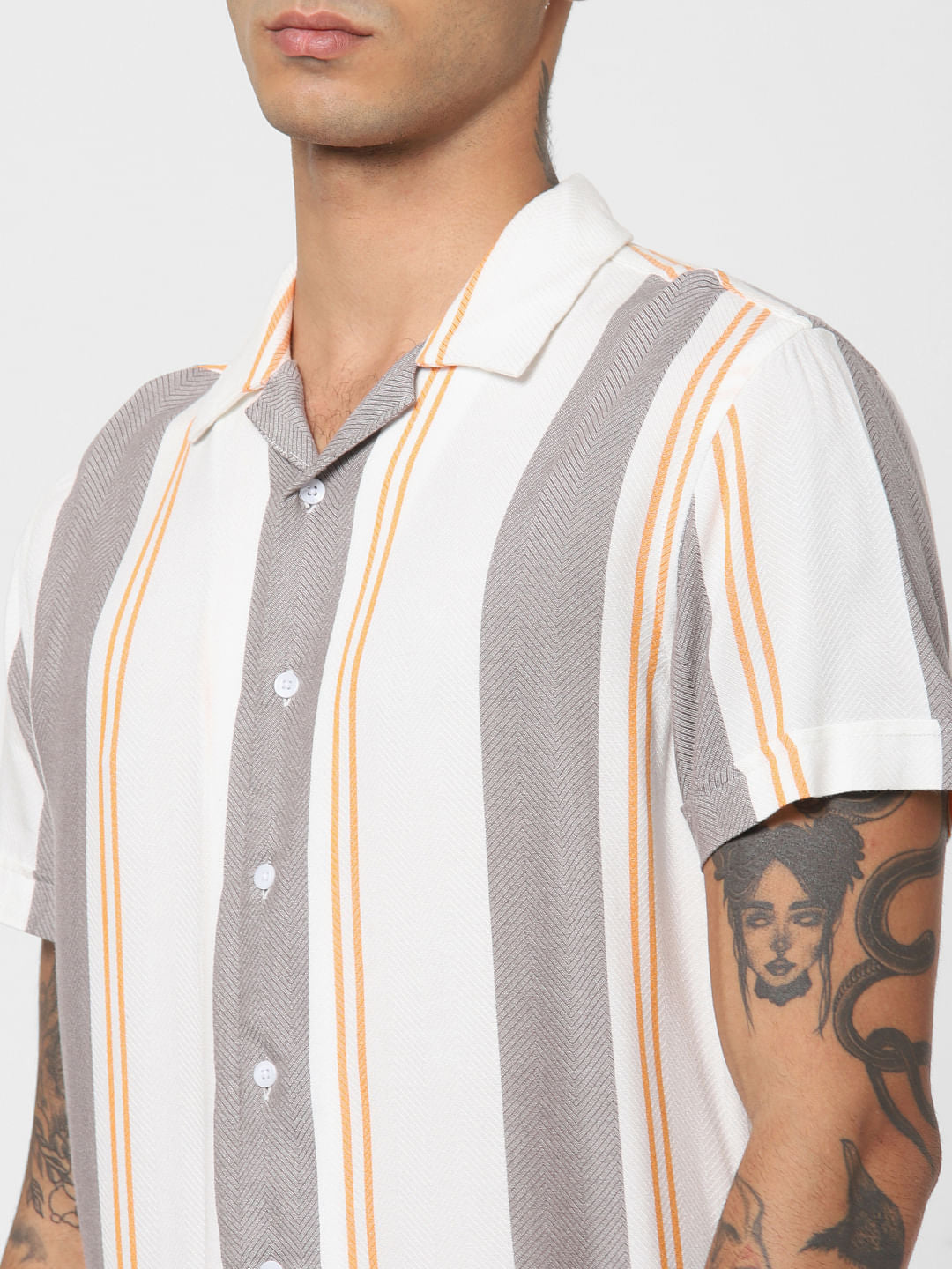 White Striped Short Sleeves Shirt