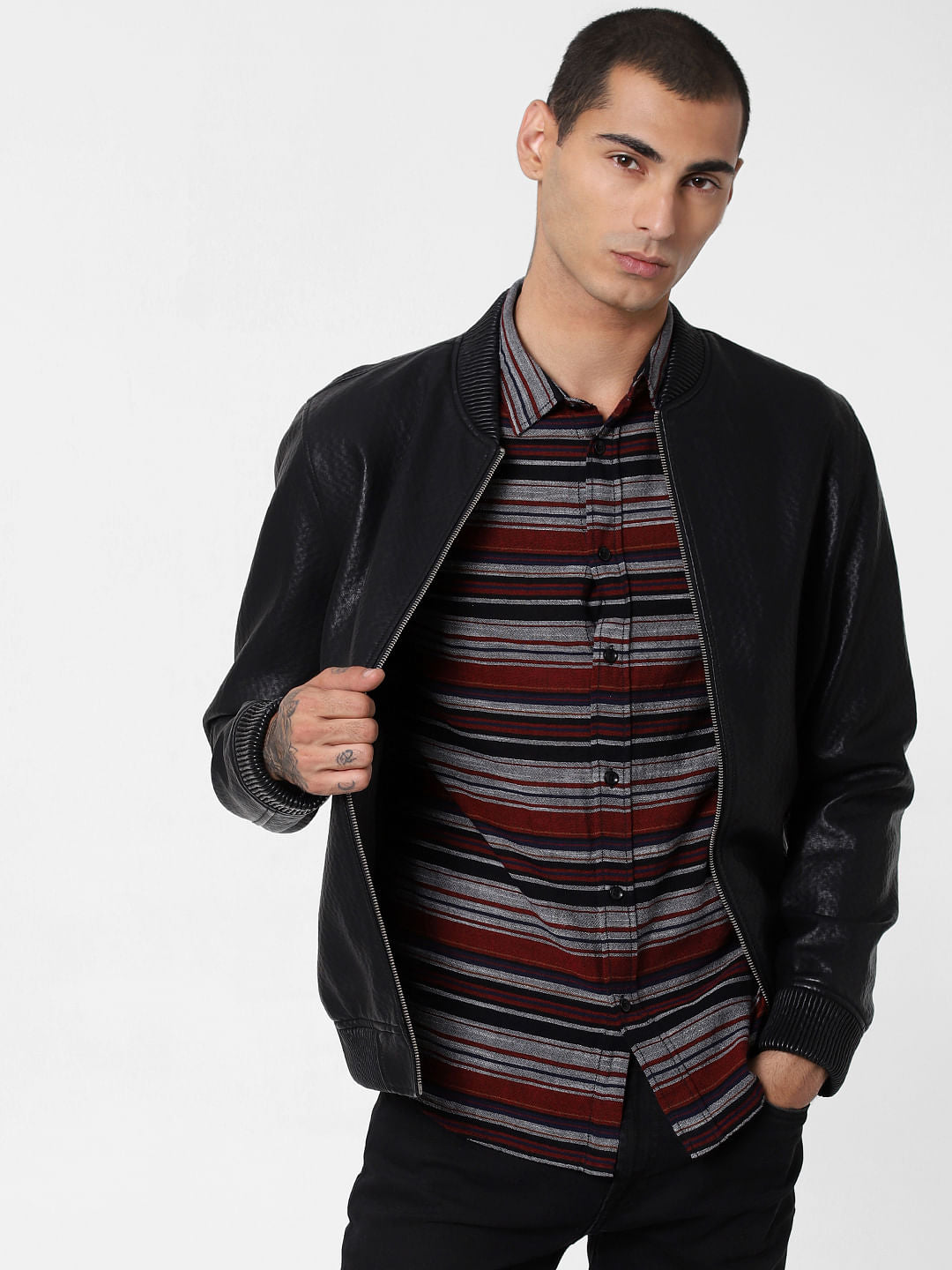 Black Striped Full Sleeves Shirt - S