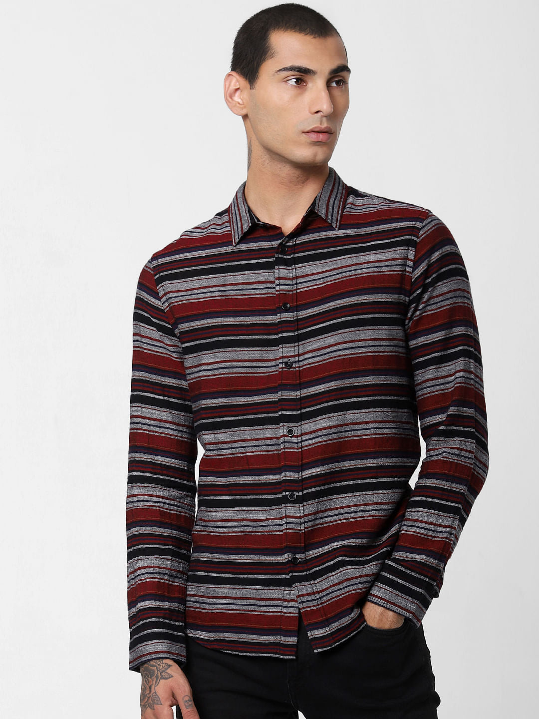 Black Striped Full Sleeves Shirt
