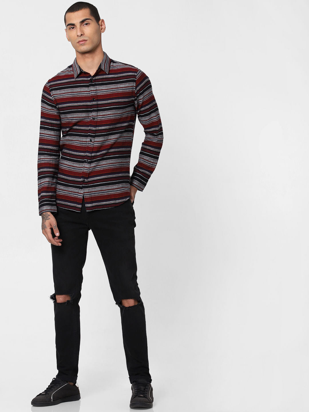 Black Striped Full Sleeves Shirt