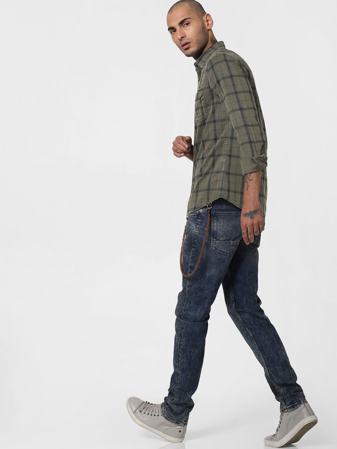 Khaki Overdyed Check Full Sleeves Shirt