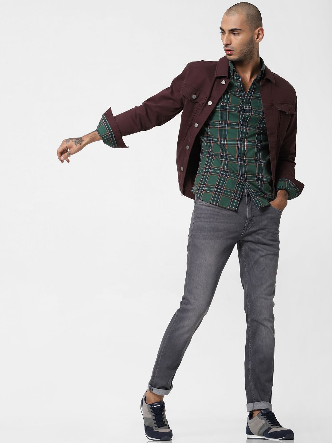 Green Check Full Sleeves Shirt - S