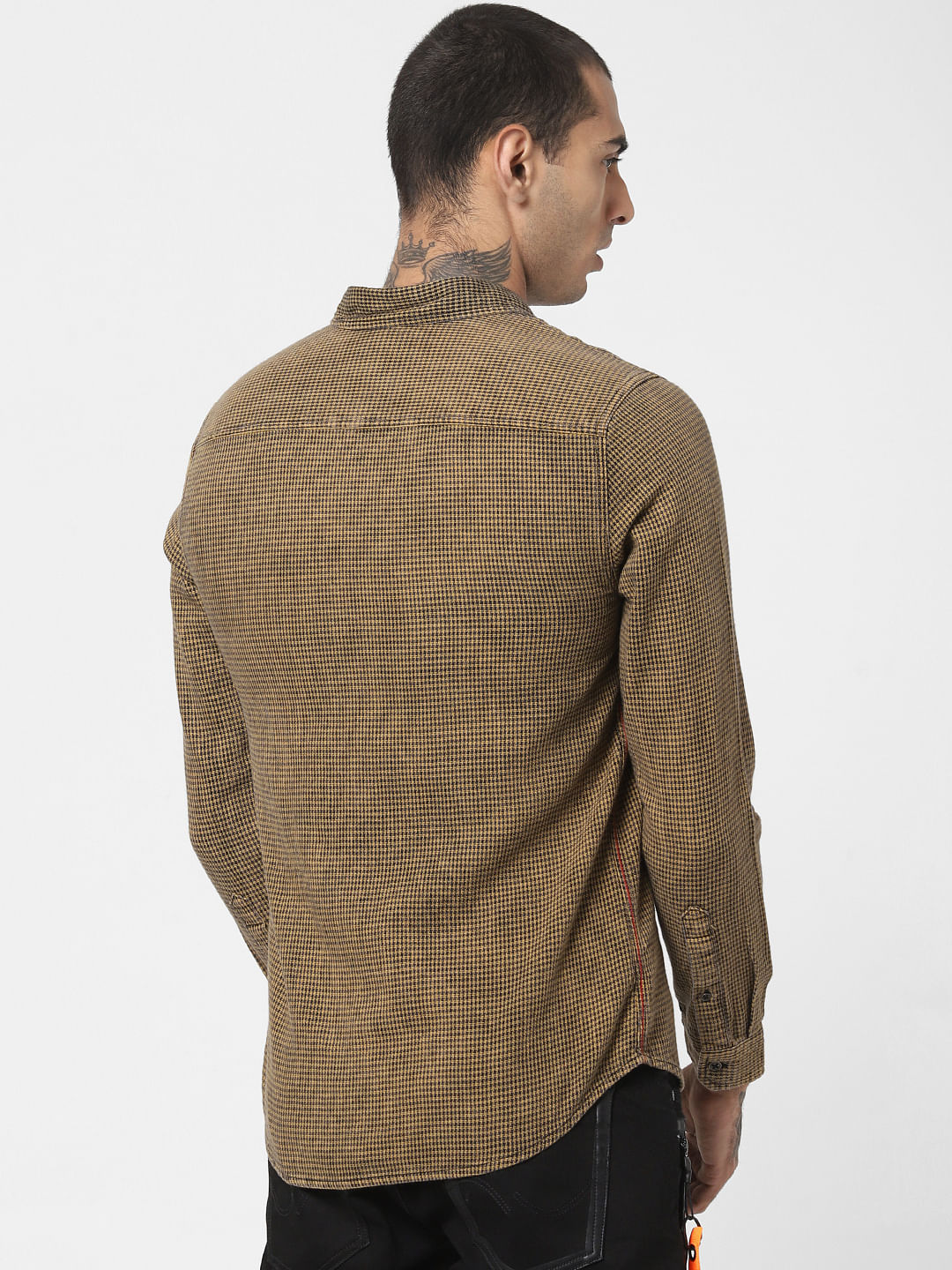 Brown Houndstooth Print Shirt