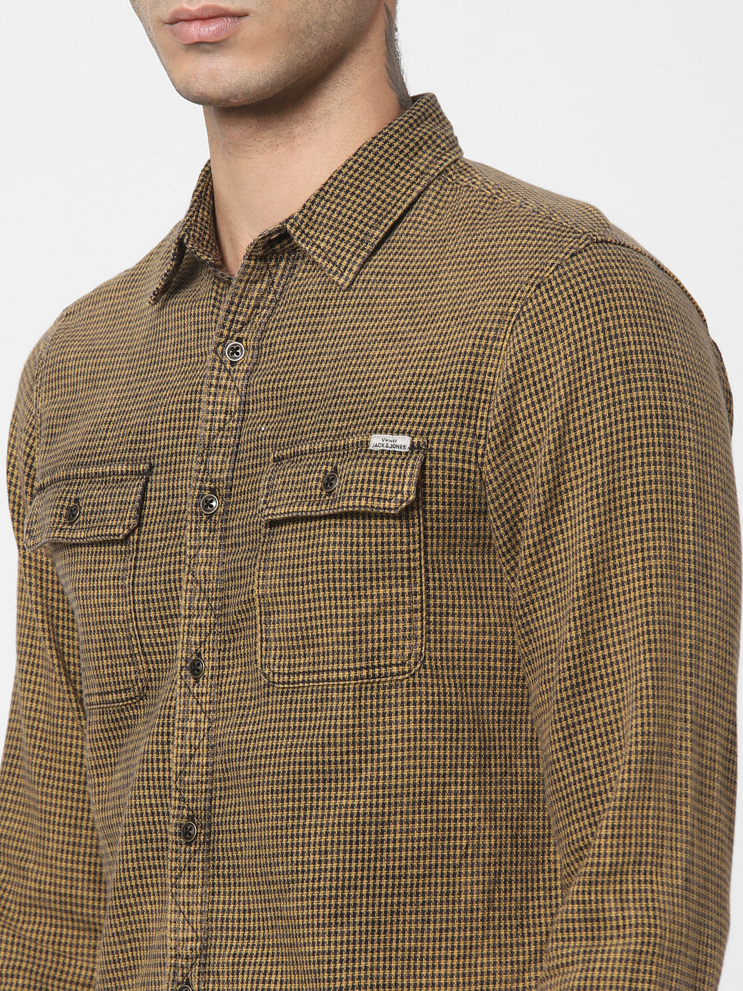 Brown Houndstooth Print Shirt