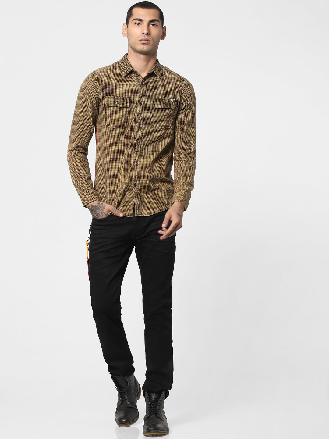 Brown Houndstooth Print Shirt