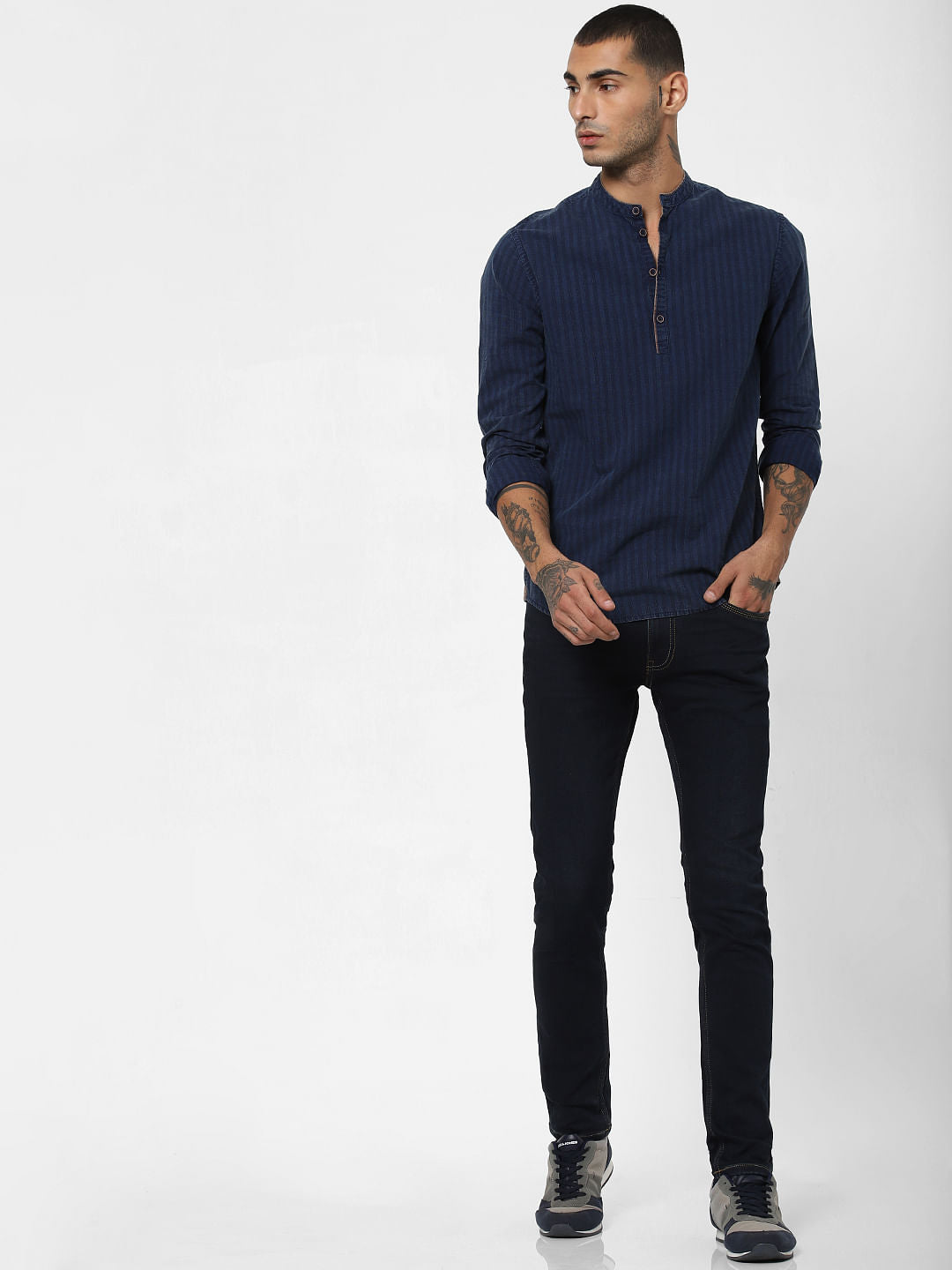 Blue Striped Full Sleeves Shirt - S