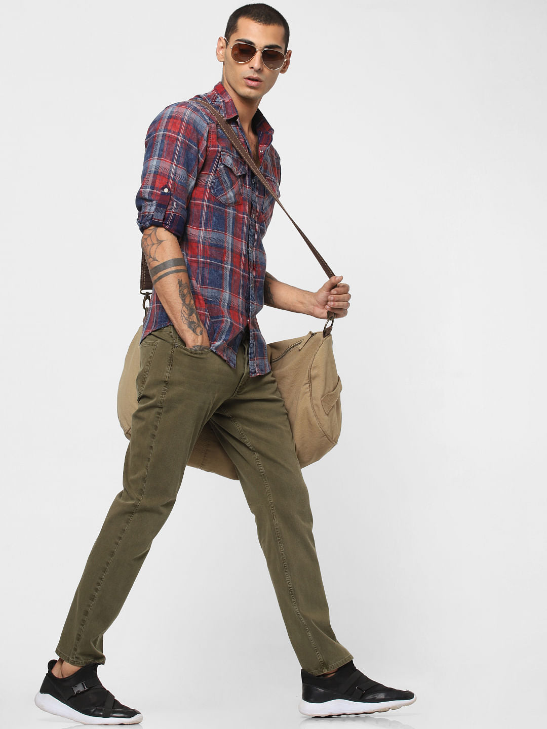 Red Washed Check Full Sleeves Shirt - S