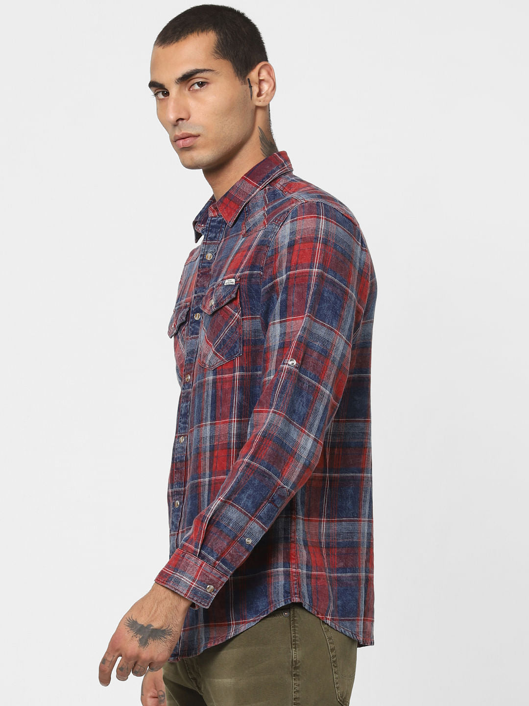 Red Washed Check Full Sleeves Shirt