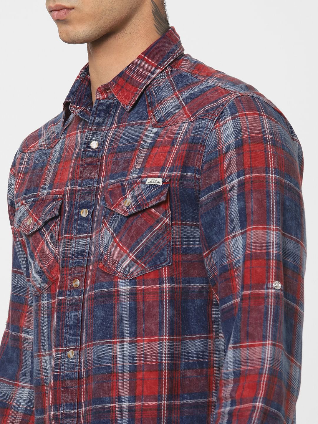 Red Washed Check Full Sleeves Shirt