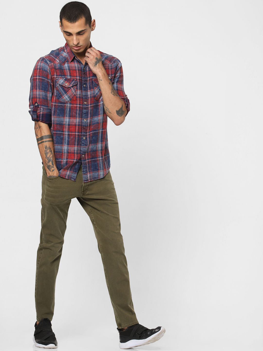 Red Washed Check Full Sleeves Shirt