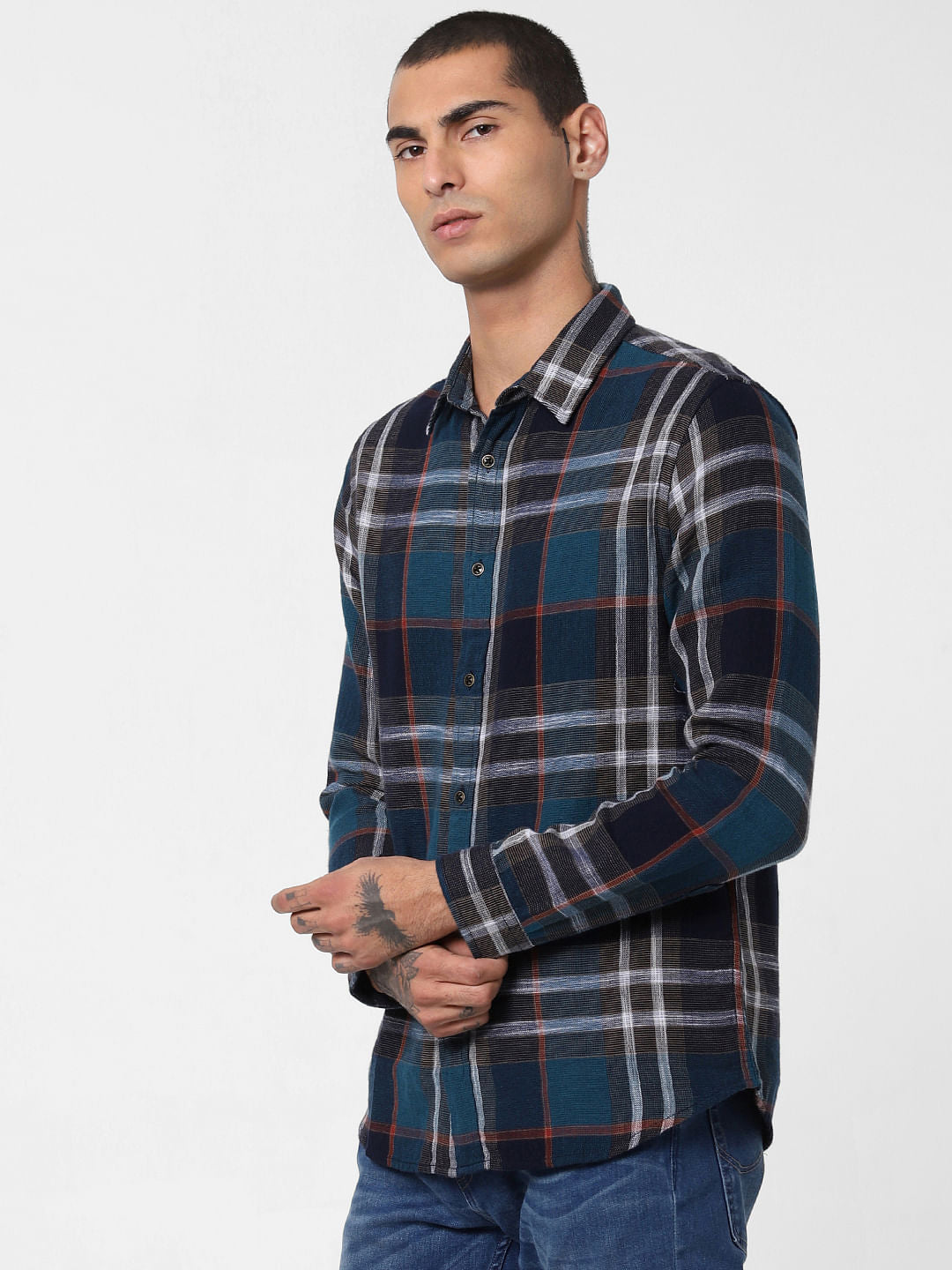 Navy Blue Check Full Sleeves Shirt