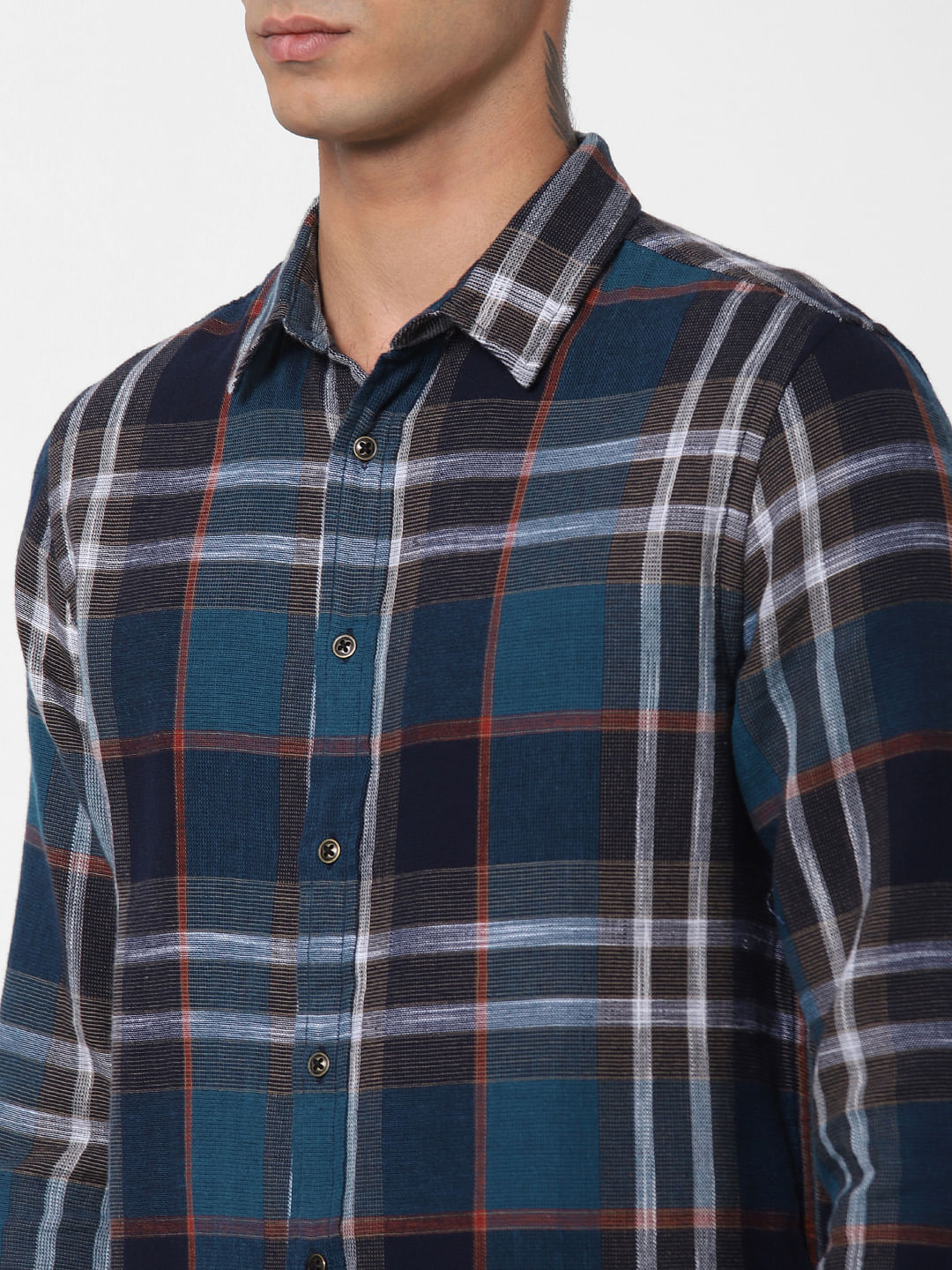Navy Blue Check Full Sleeves Shirt
