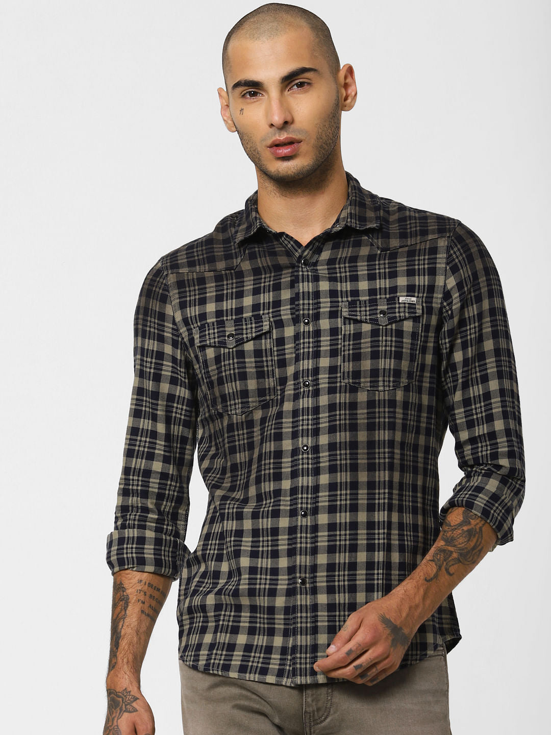 Navy Blue Check Full Sleeves Shirt