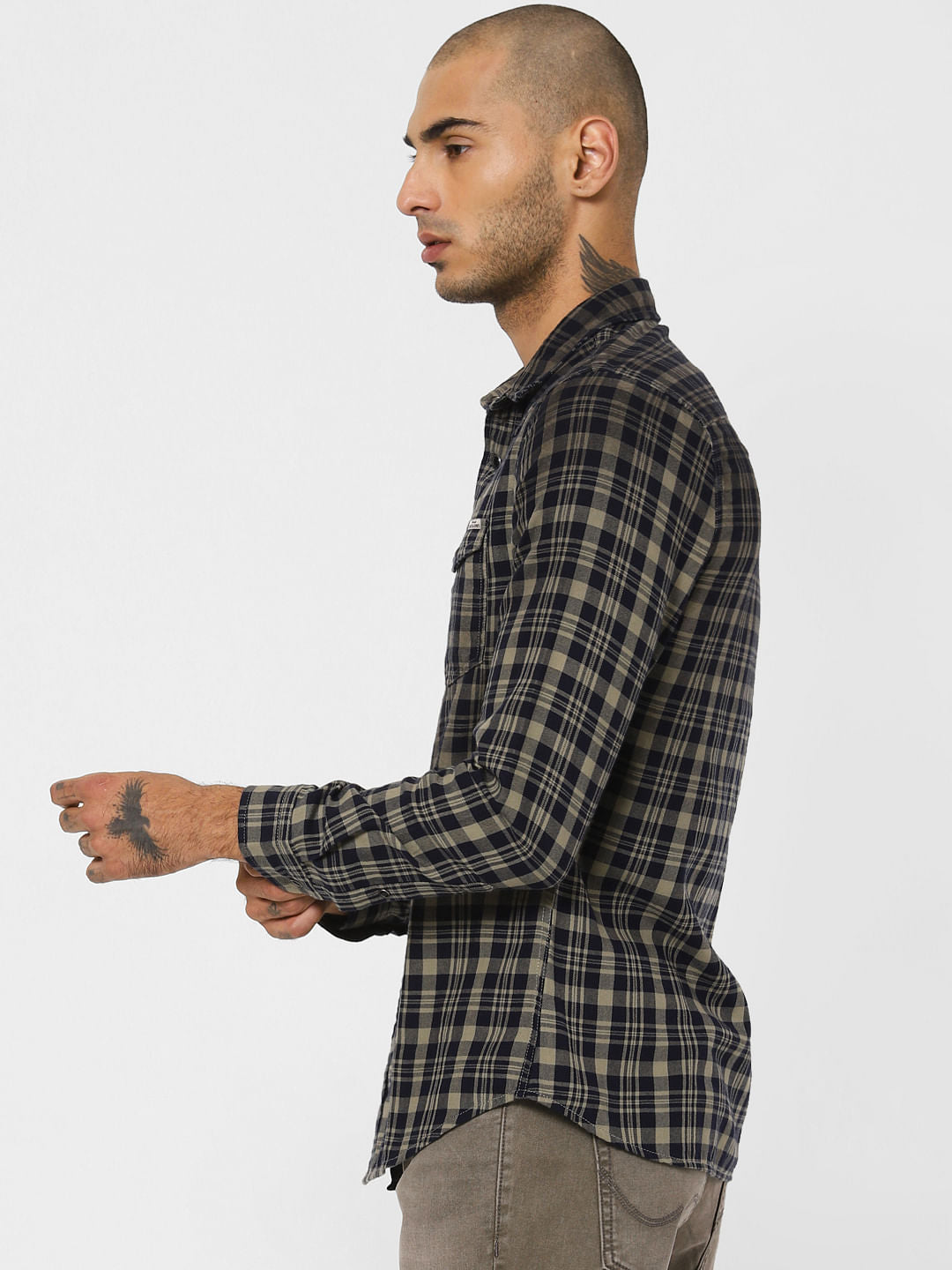 Navy Blue Check Full Sleeves Shirt