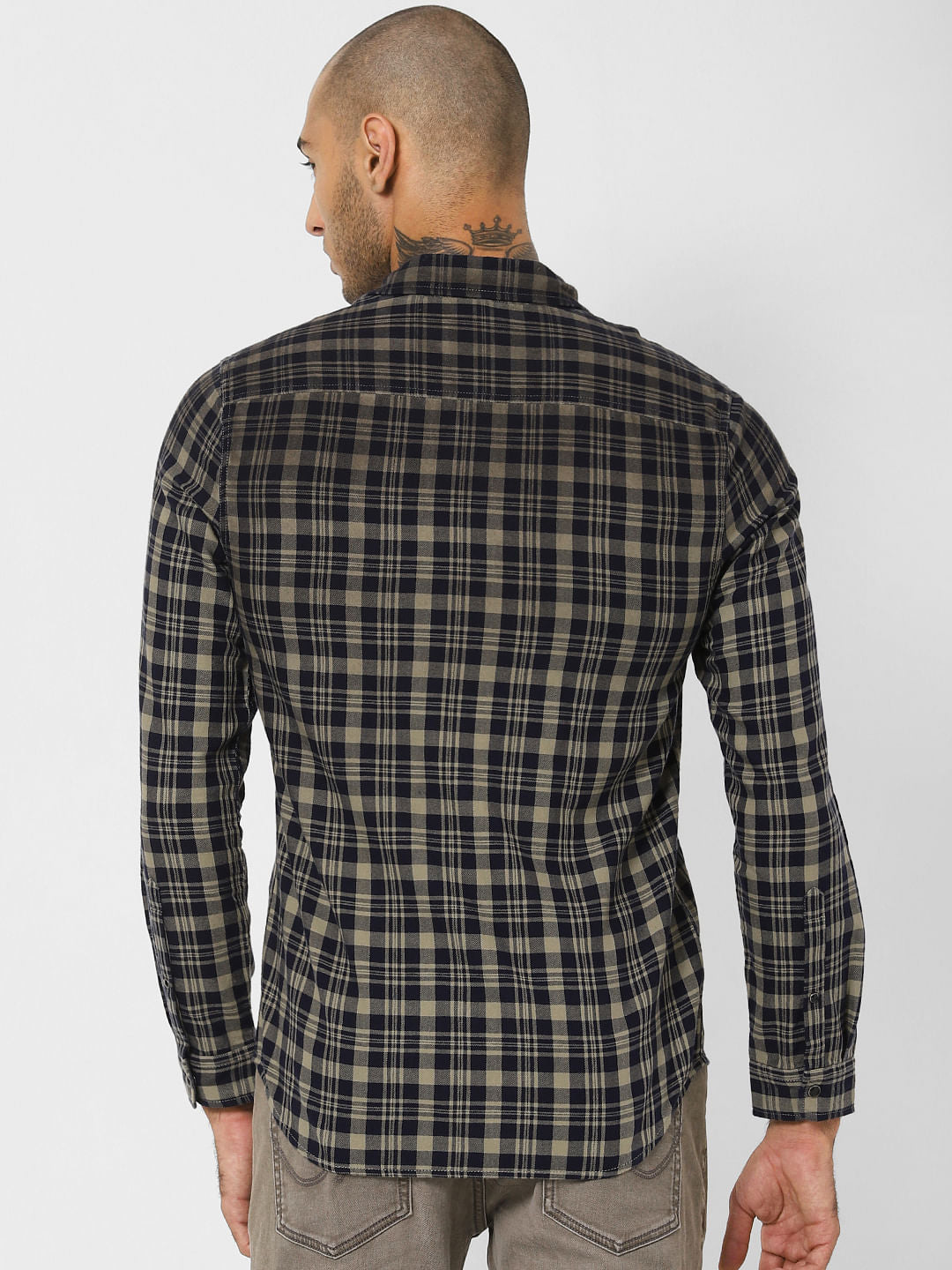 Navy Blue Check Full Sleeves Shirt