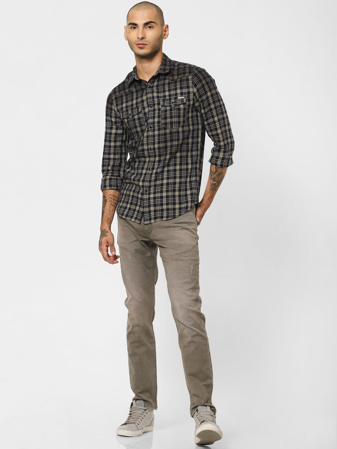 Navy Blue Check Full Sleeves Shirt