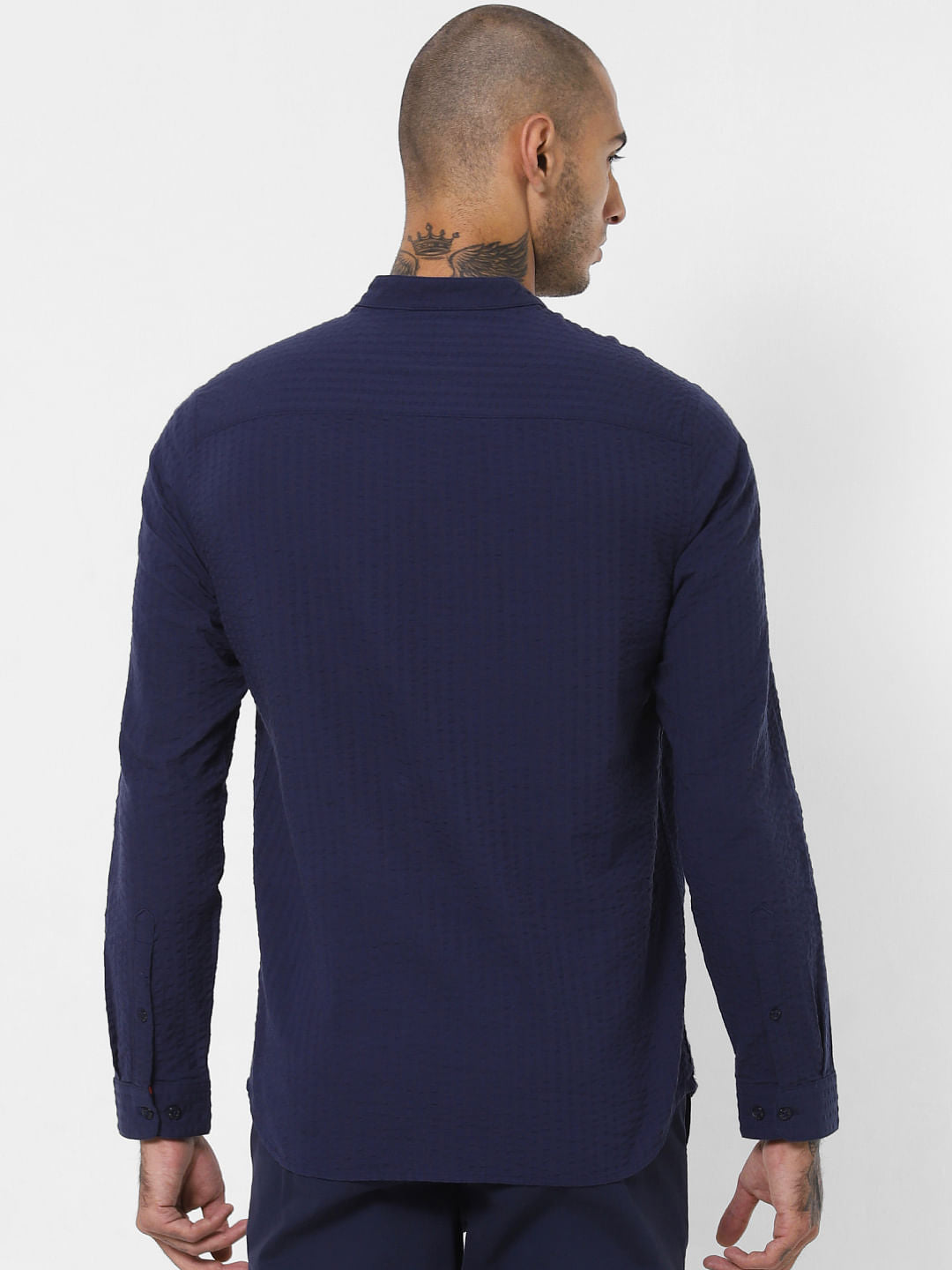 Navy Blue Textured Full Sleeves Shirt