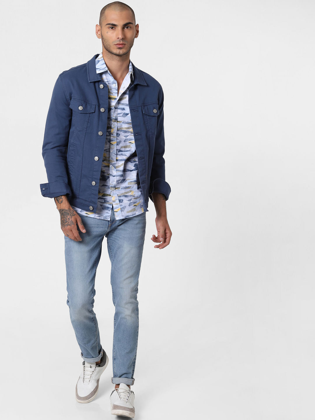 Blue All Over Print Full Sleeves Shirt - S