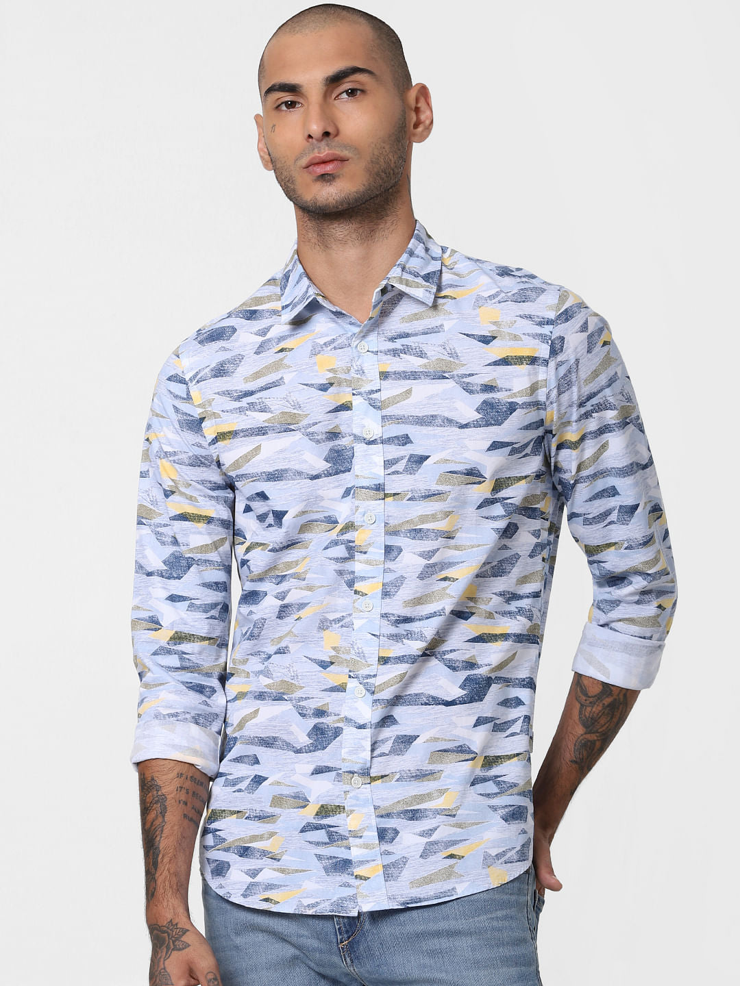 Blue All Over Print Full Sleeves Shirt