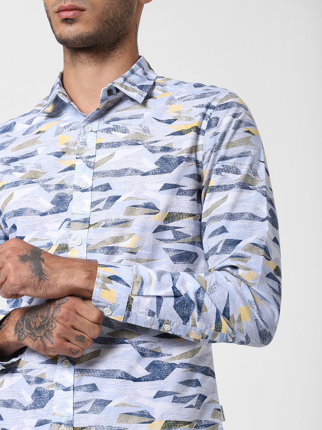 Blue All Over Print Full Sleeves Shirt