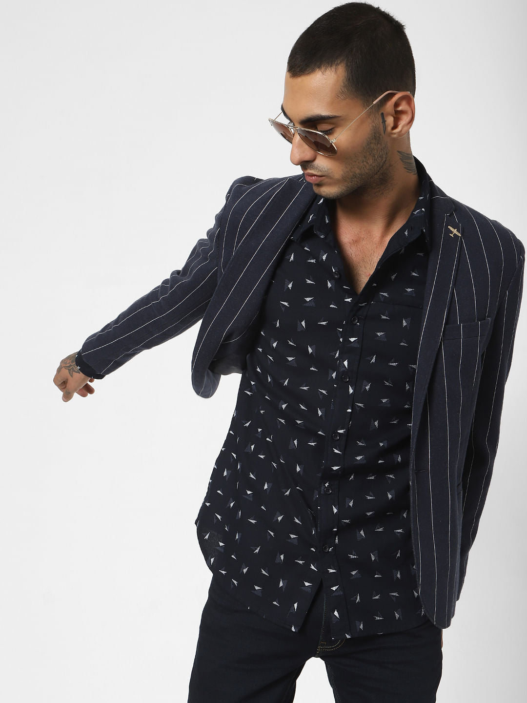 Navy Blue All Over Print Shirt - S
