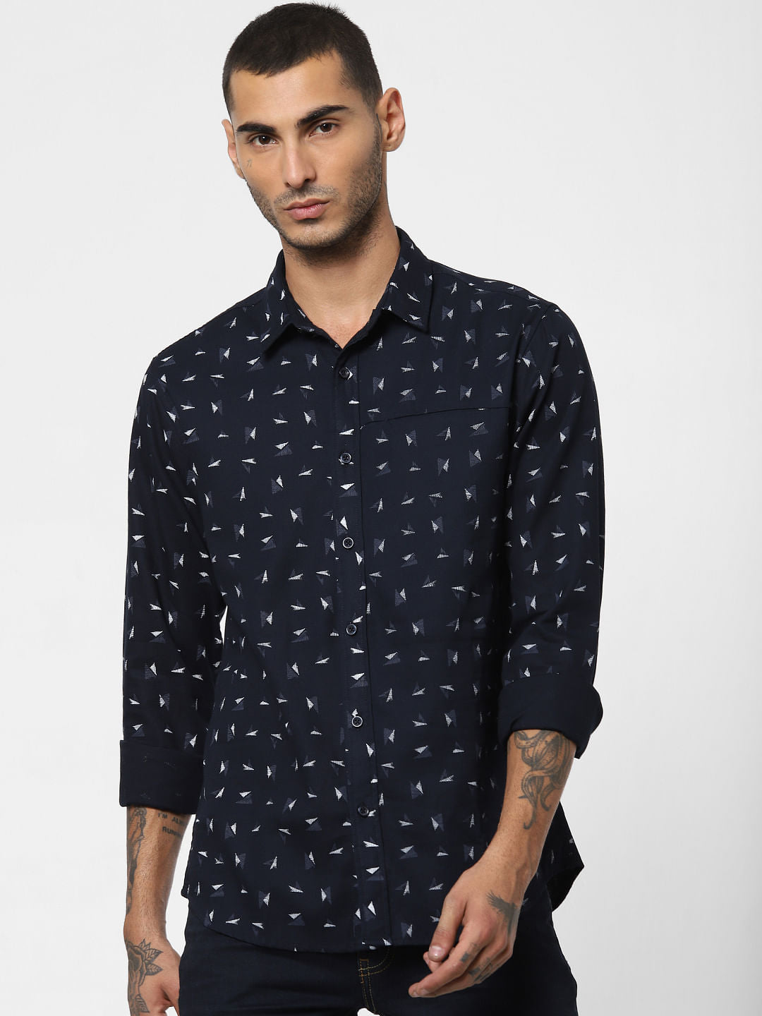 Navy Blue All Over Print Shirt