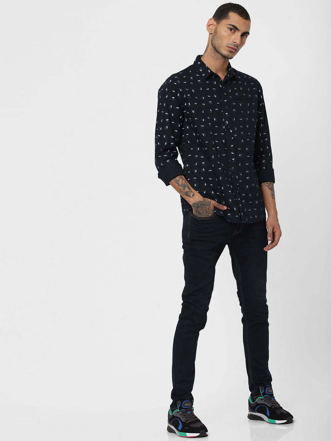 Navy Blue All Over Print Shirt