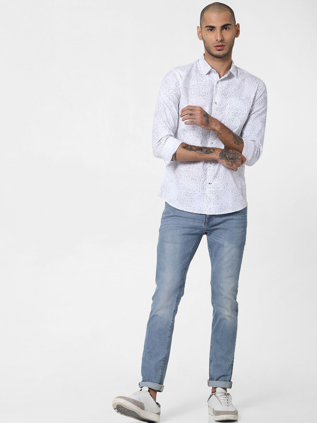 White All Over Print Full Sleeves Shirt