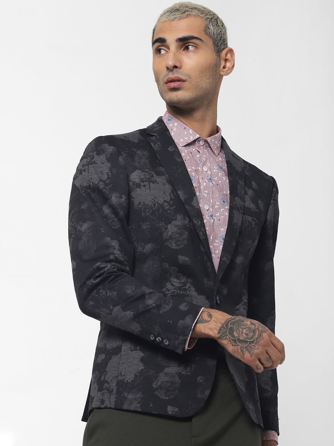Black Floral Print Blazer - 46