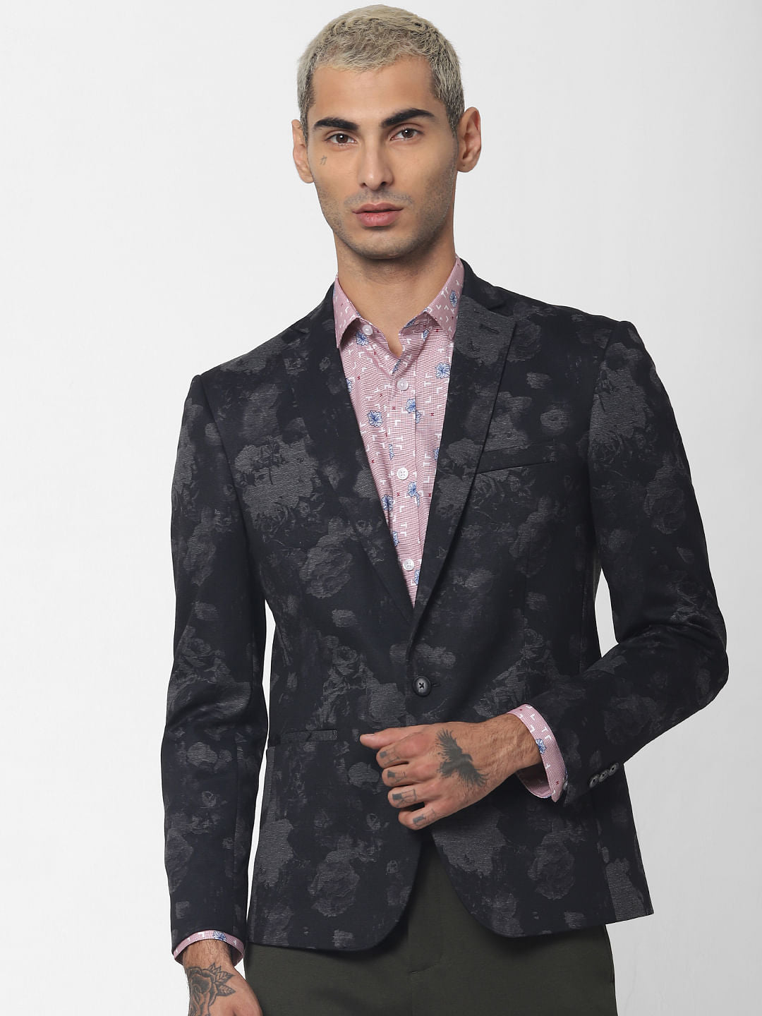 Black Floral Print Blazer