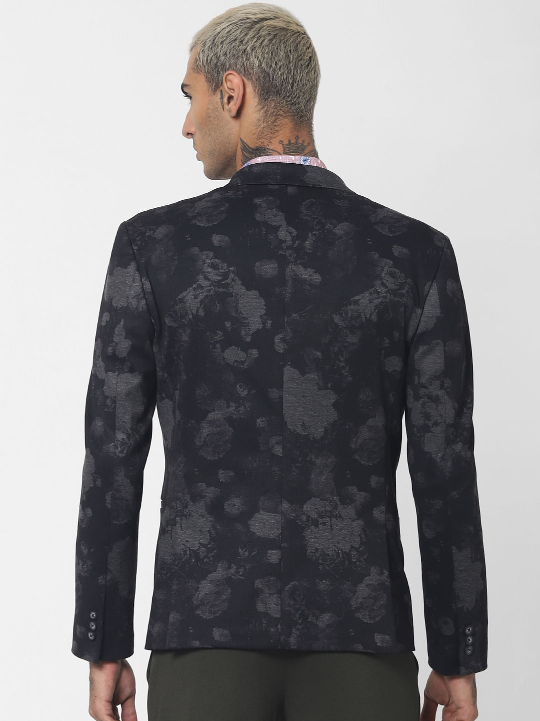 Black Floral Print Blazer