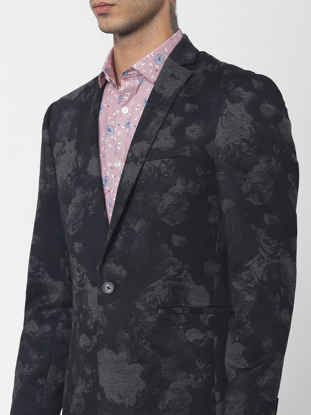 Black Floral Print Blazer
