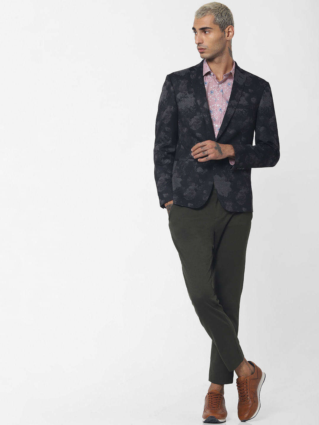 Black Floral Print Blazer