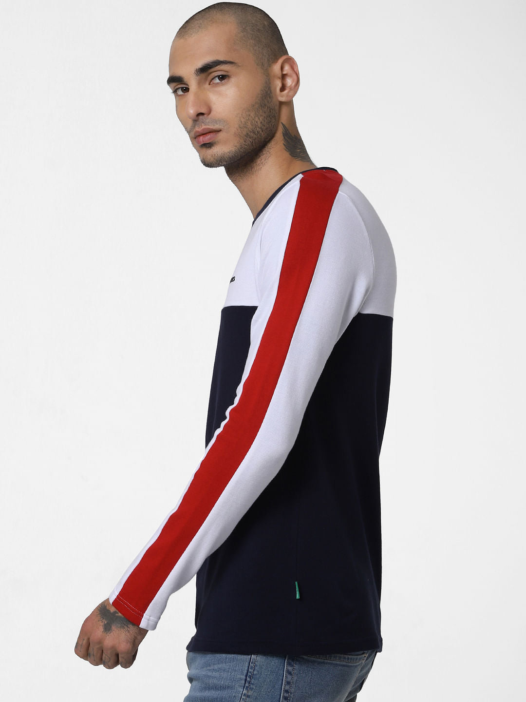 Navy Blue Colourblocked Crew Neck T-shirt