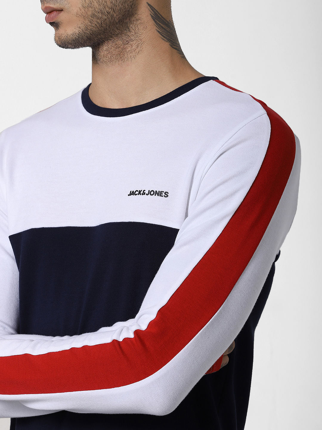 Navy Blue Colourblocked Crew Neck T-shirt