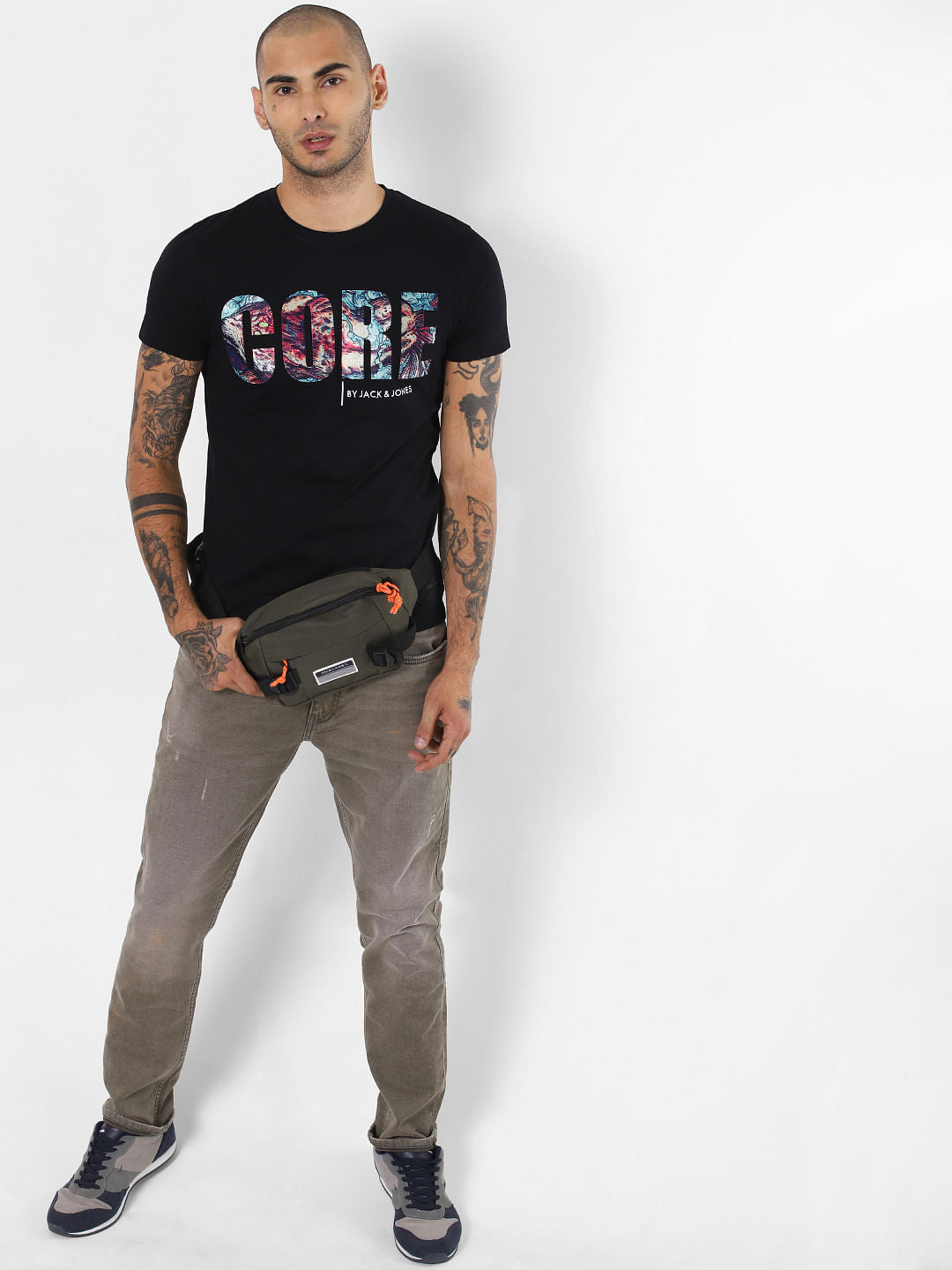 Black Logo Print Crew Neck T-shirt - S