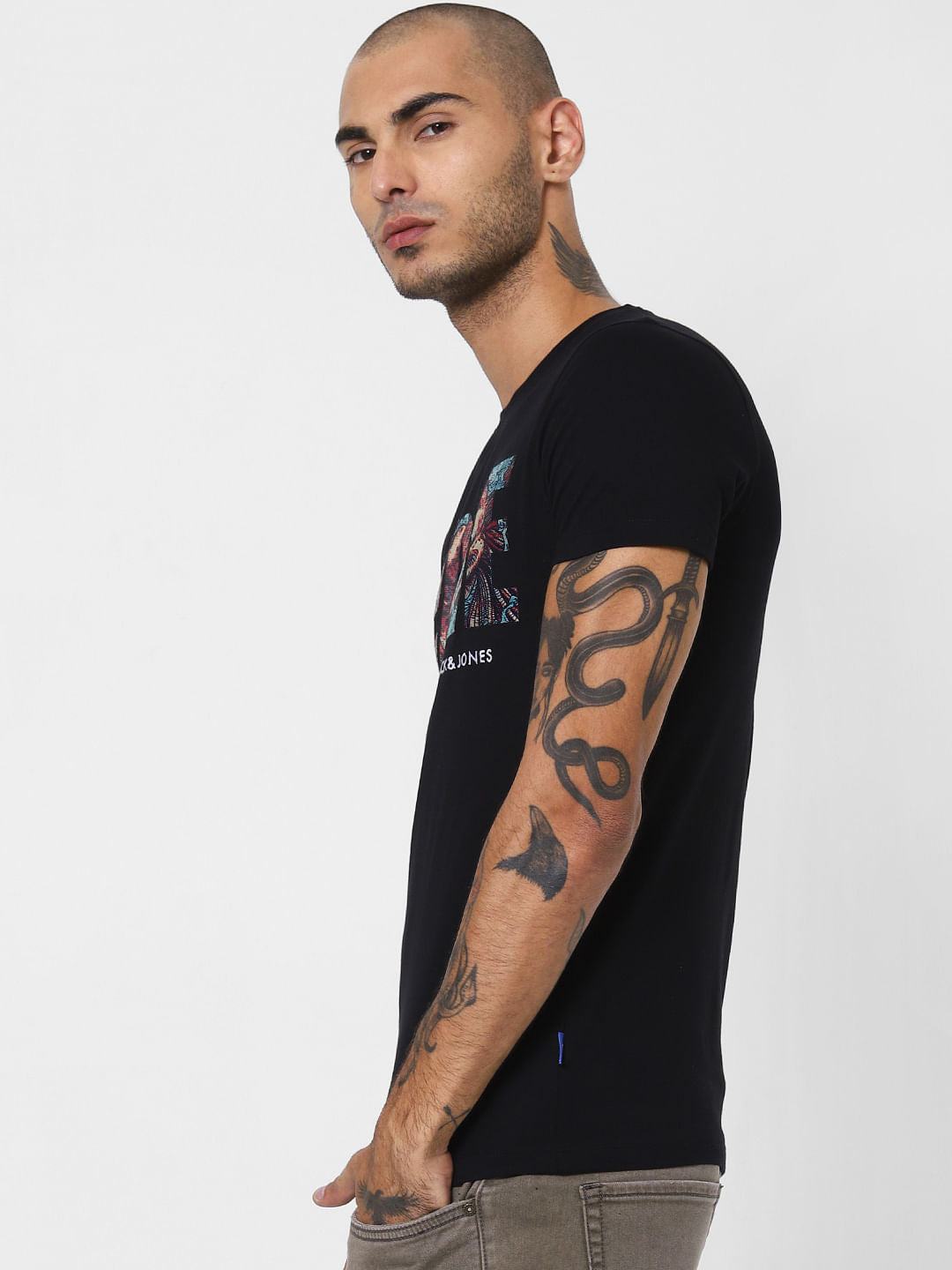 Black Logo Print Crew Neck T-shirt