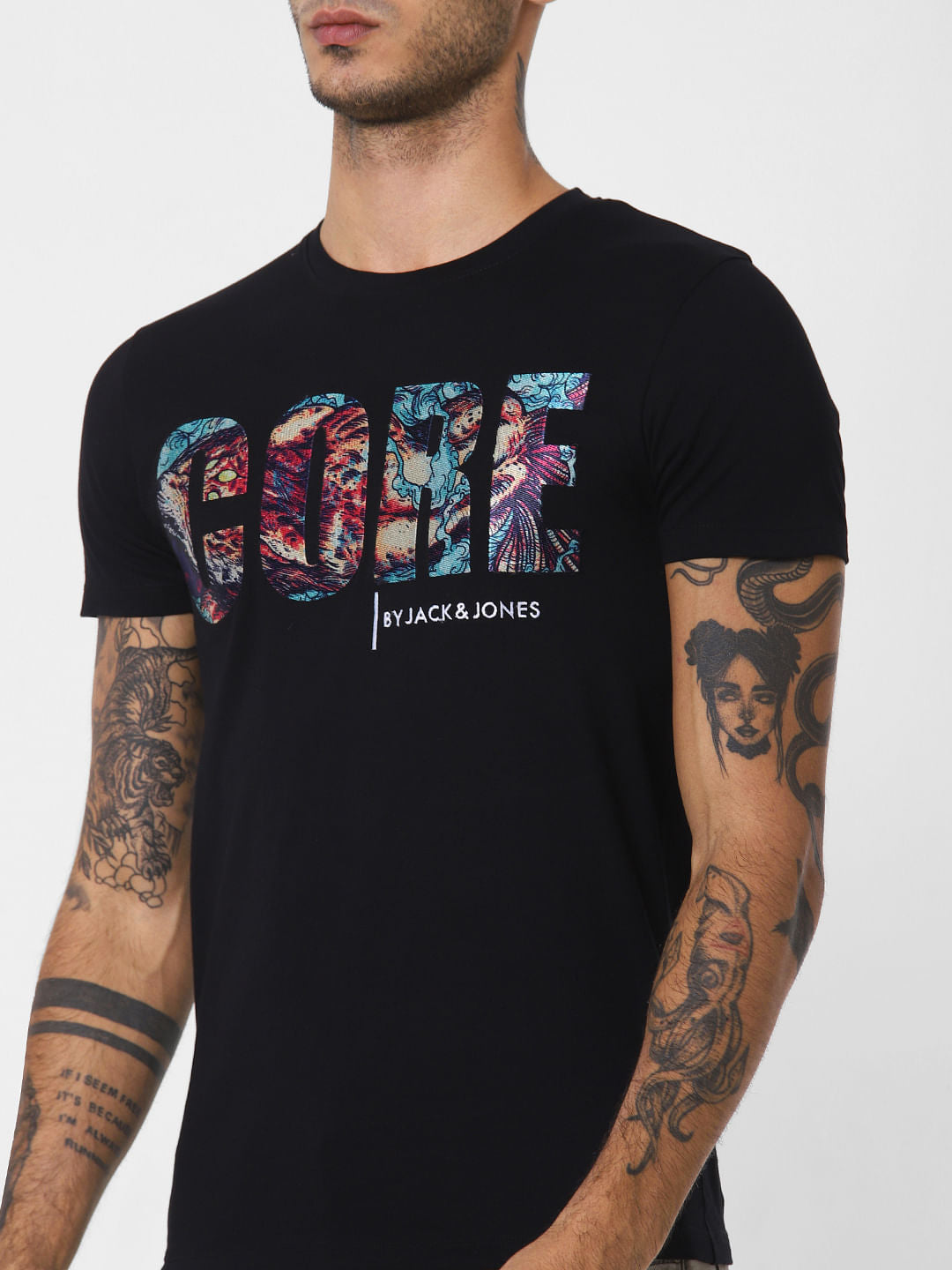 Black Logo Print Crew Neck T-shirt